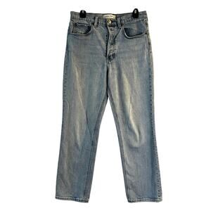 aritzia denim forum the arlo high rise straight jeans blue sz 31 organic cotton